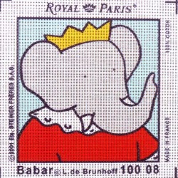 Canevas à broder ENFANT 15 x 15 cm marque ROYAL PARIS BABAR ROI fabrication française