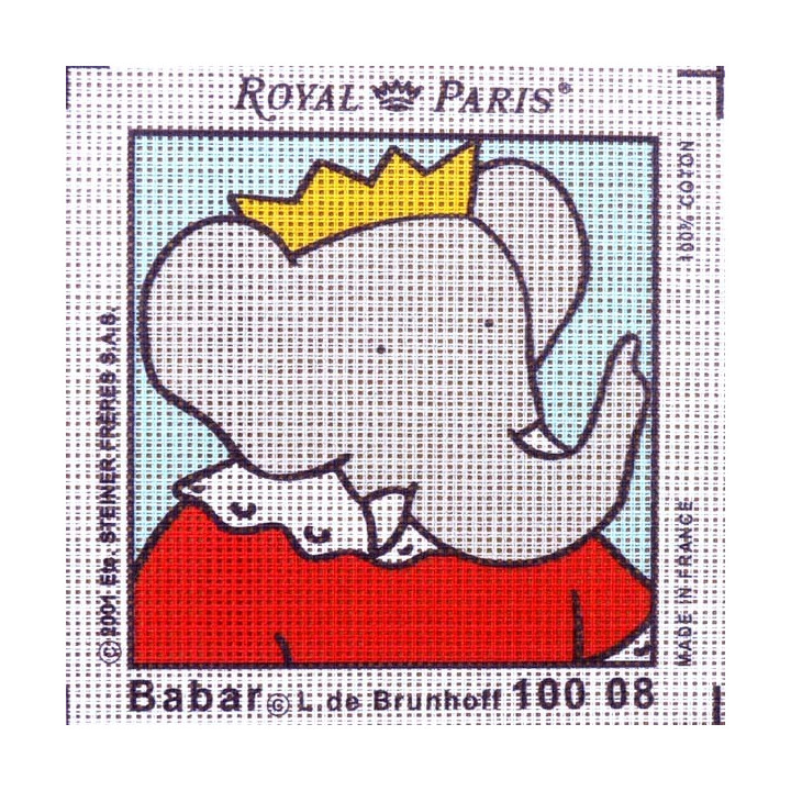 Canevas à broder ENFANT 15 x 15 cm marque ROYAL PARIS BABAR ROI fabrication française
