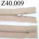 fermeture éclair longueur 40 cm couleur beige séparable zip nylon largeur 2.5 cm 