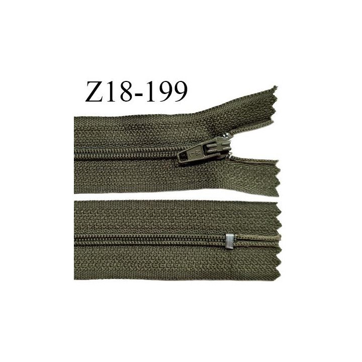 Fermeture zip 18 cm non séparable couleur kaki largeur 2.7 cm zip nylon longueur 18 cm prix à l'unité