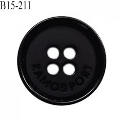 Bouton 15 mm en pvc couleur noir inscription Ramosport diamètre 15 mm épaisseur 3 mm prix à l'unité