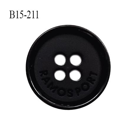 Bouton 15 mm en pvc couleur noir inscription Ramosport diamètre 15 mm épaisseur 3 mm prix à l'unité