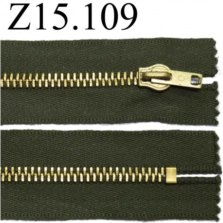 fermeture éclair longueur 15 cm couleur vert kaki non séparable zip métal largeur 3.5 cm largeur du zip 6 mm