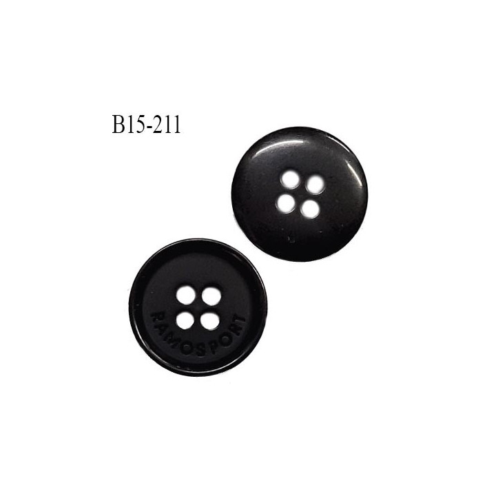 Bouton 15 mm en pvc couleur noir inscription Ramosport diamètre 15 mm épaisseur 3 mm prix à l'unité