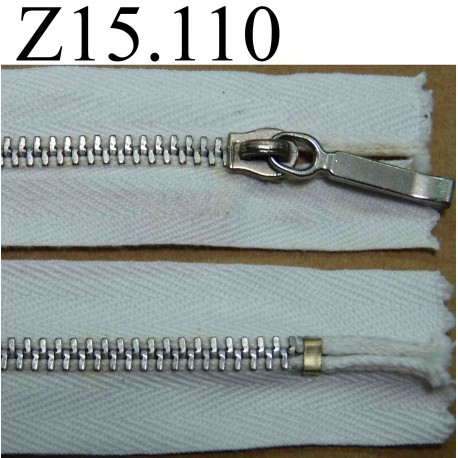 fermeture éclair longueur 15 cm couleur blanc non séparable zip métal largeur 2.5 cm largeur du zip 4 mm