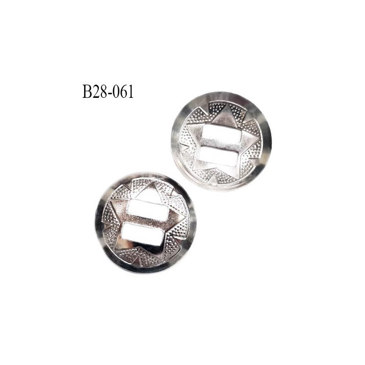 Bouton 28 mm en métal forme concave couleur chrome 2 trous diamètre 28 mm prix à l'unité