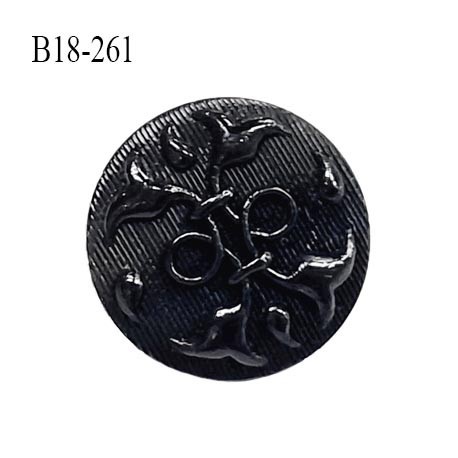 Bouton 18 mm en pvc couleur noir avec motif en relief brillant diamètre 18 mm accroche avec un anneau prix à l'unité