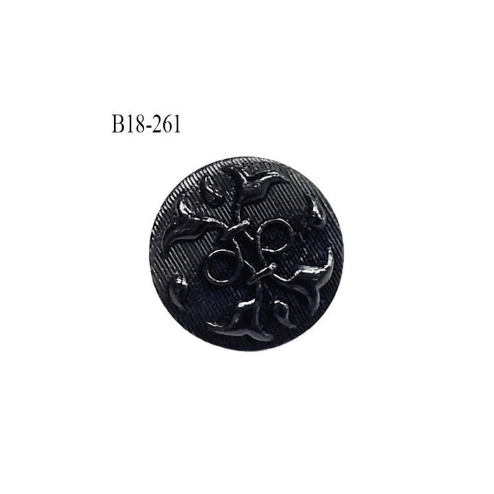 Bouton 18 mm en pvc couleur noir avec motif en relief brillant diamètre 18 mm accroche avec un anneau prix à l'unité