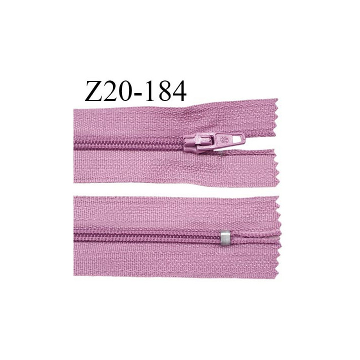 Fermeture zip 20 cm non séparable couleur lilas zip glissière nylon invisible largeur 5 mm prix à l'unité