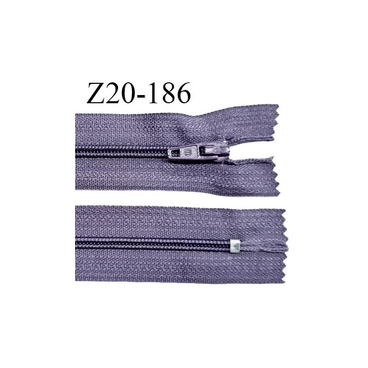 Fermeture zip 20 cm non séparable couleur mauve zip glissière nylon invisible largeur 5 mm longueur 20 cm prix à l'unité