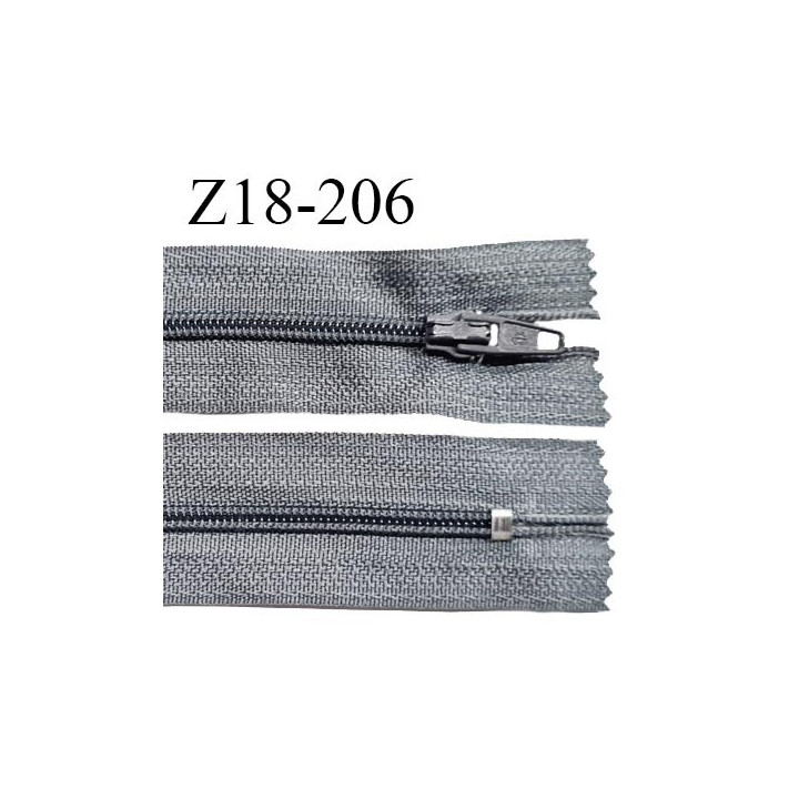 Fermeture zip 18 cm non séparable couleur gris zip glissière nylon invisible largeur 5 mm longueur 18 cm prix à l'unité