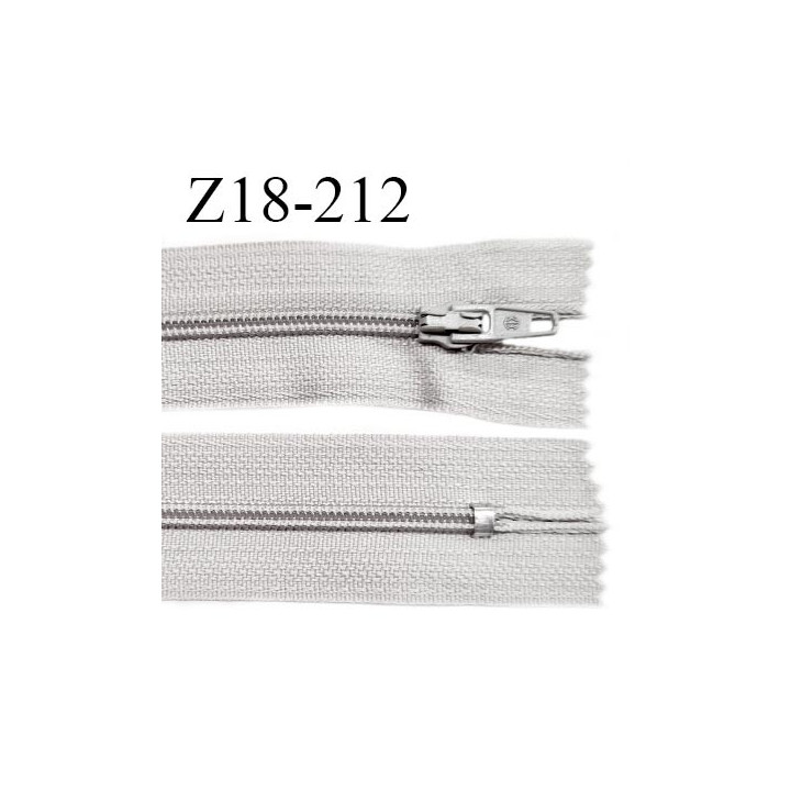 Fermeture zip 18 cm non séparable couleur gris perle largeur 2.7 cm zip nylon longueur 18 cm prix à l'unité