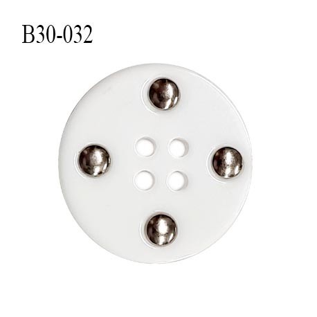 Bouton 30 mm en pvc couleur blanc 4 trous diamètre 30 mm épaisseur 5 mm prix à l'unité