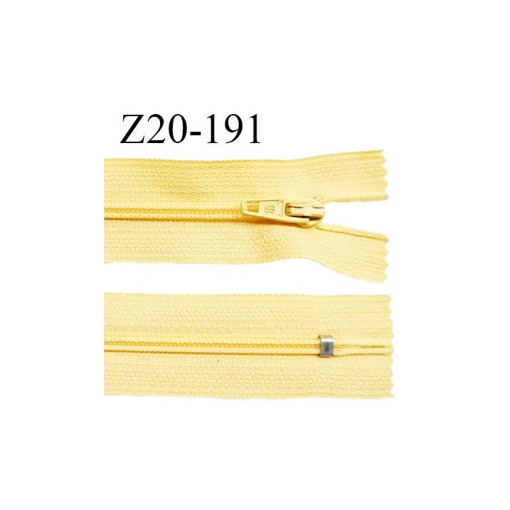 Fermeture zip 20 cm non séparable couleur jaune poussin zip glissière nylon invisible largeur 5 mm longueur 20 cm prix à l'unité