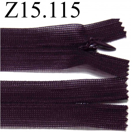 fermeture éclair invisible longueur 15 cm couleur prune non séparable zip nylon largeur 2.5 cm