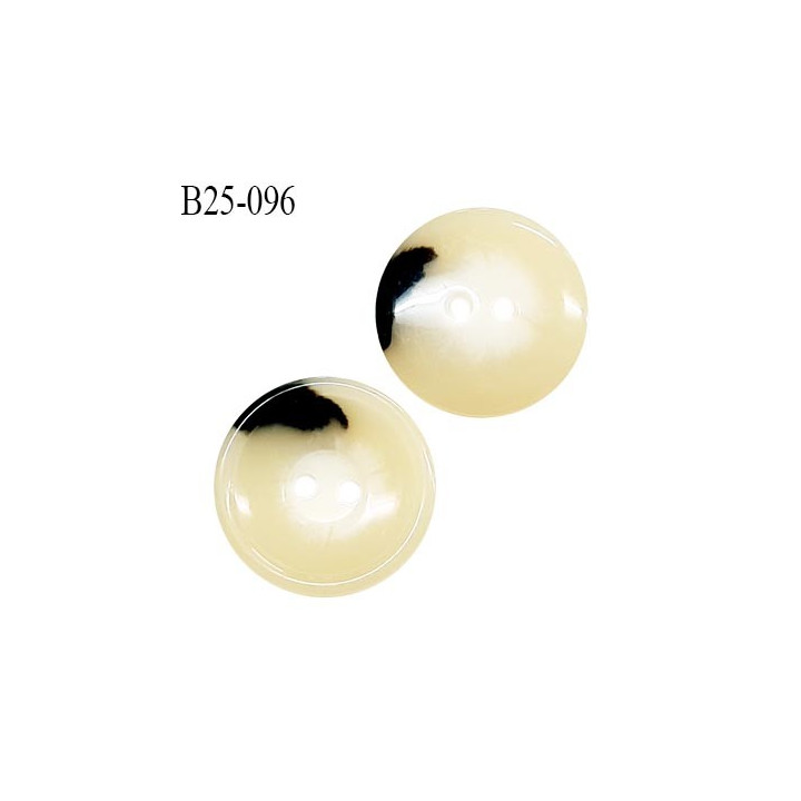 Bouton 25 mm en pvc couleur naturel et noir 2 trous diamètre 25 mm épaisseur 4 mm prix à la pièce