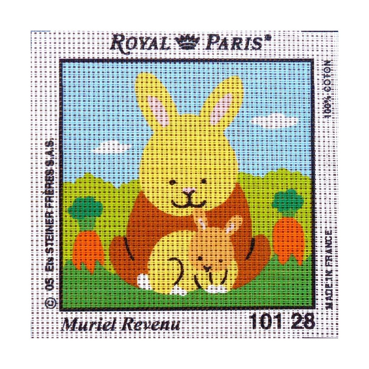 Canevas à broder ENFANT 15 x 15 cm marque ROYAL PARIS thème de Muriel Revenu le lapin fabrication française