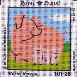 Canevas à broder ENFANT 15 x 15 cm marque ROYAL PARIS thème de Muriel Revenu le cochon fabrication française