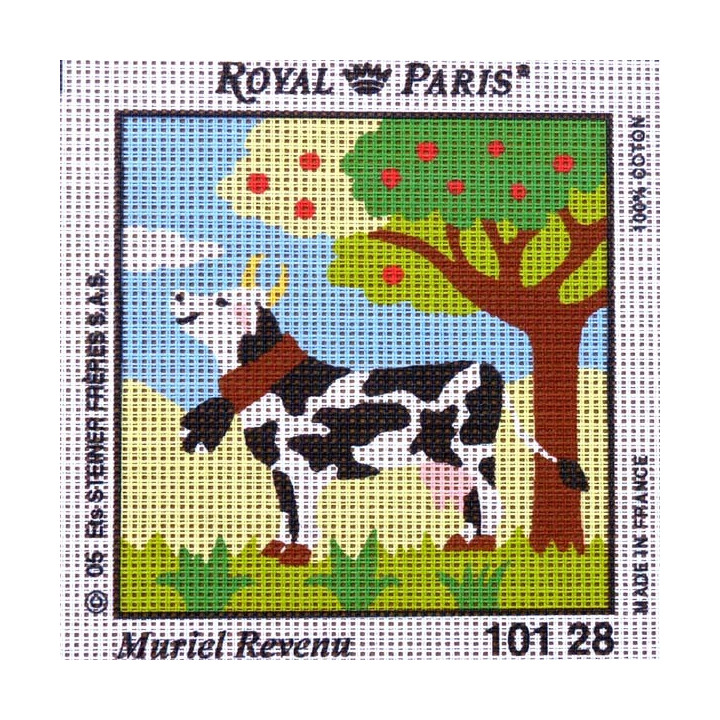 Canevas à broder ENFANT 15 x 15 cm marque ROYAL PARIS thème de Muriel Revenu la vache fabrication française