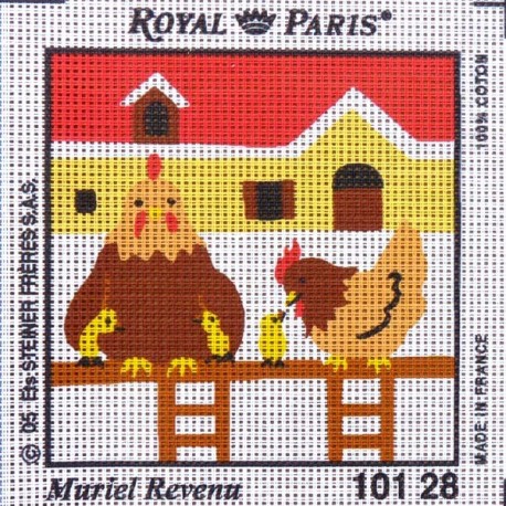 Canevas à broder ENFANT 15 x 15 cm marque ROYAL PARIS thème de Muriel Revenu les poules fabrication française