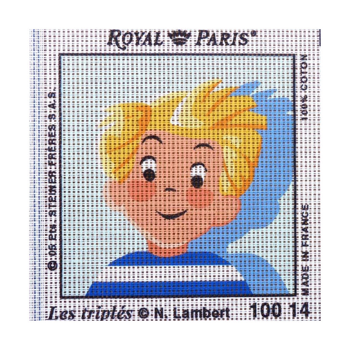 Canevas à broder ENFANT 15 x 15 cm marque ROYAL PARIS thème de N.Lambert LES TRIPLES fabrication française