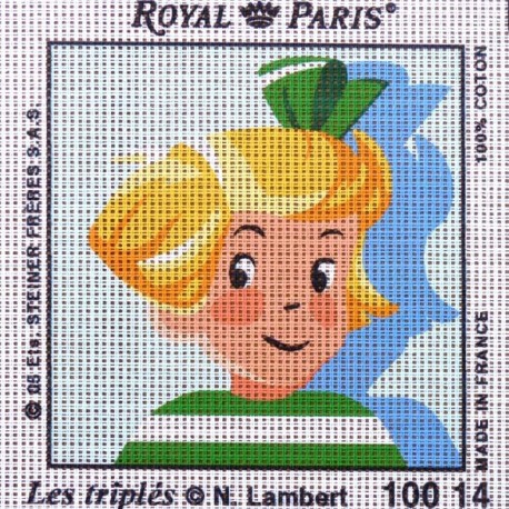 Canevas à broder ENFANT 15 x 15 cm marque ROYAL PARIS thème de N.Lambert LES TRIPLES fabrication française