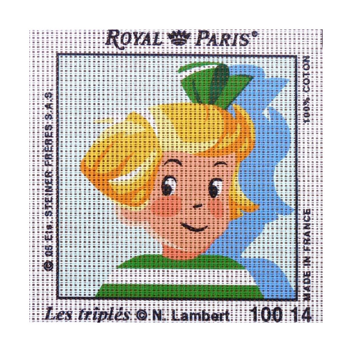 Canevas à broder ENFANT 15 x 15 cm marque ROYAL PARIS thème de N.Lambert LES TRIPLES fabrication française