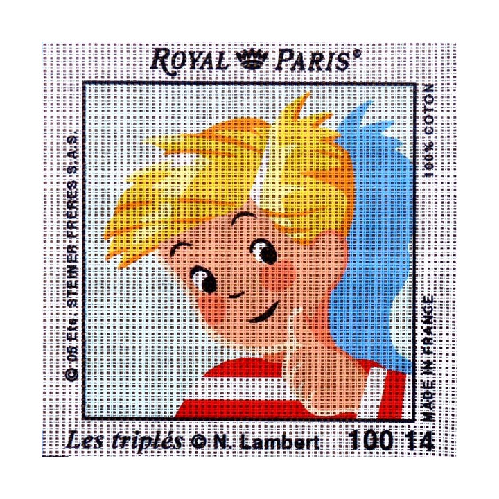 Canevas à broder ENFANT 15 x 15 cm marque ROYAL PARIS thème de N.Lambert LES TRIPLES fabrication française