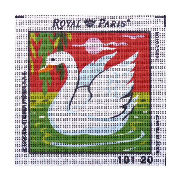 Canevas à broder ENFANT 15 x 15 cm marque ROYAL PARIS thème CYGNE fabrication française