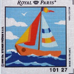 Canevas à broder ENFANT 15 x 15 cm marque ROYAL PARIS thème VOILIER BATEAU fabrication française