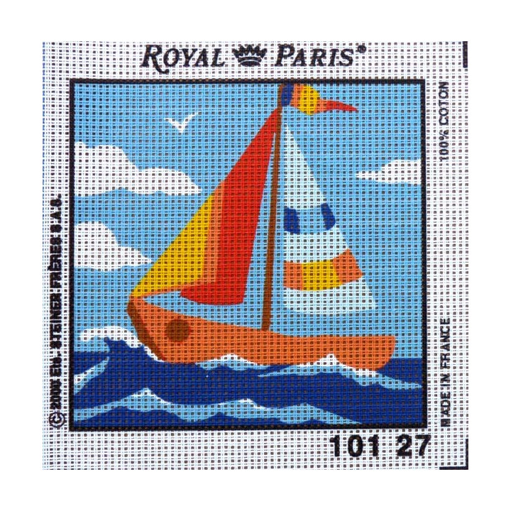 Canevas à broder ENFANT 15 x 15 cm marque ROYAL PARIS thème VOILIER BATEAU fabrication française