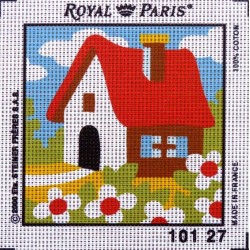 Canevas à broder ENFANT 15 x 15 cm marque ROYAL PARIS thème MAISON CHAUMIERE fabrication française