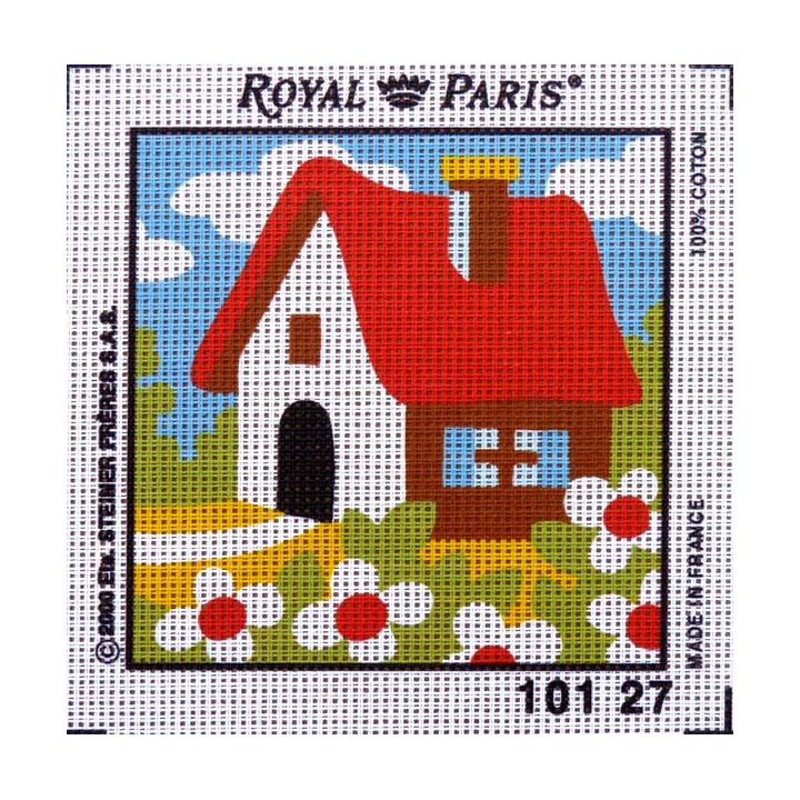 Canevas à broder ENFANT 15 x 15 cm marque ROYAL PARIS thème MAISON CHAUMIERE fabrication française