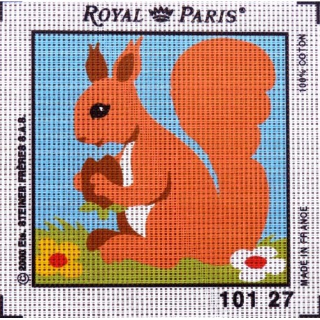 Canevas à broder ENFANT 15 x 15 cm marque ROYAL PARIS thème ECUREUIL fabrication française