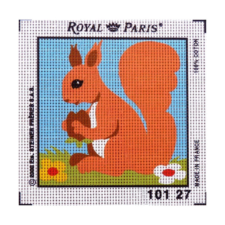Canevas à broder ENFANT 15 x 15 cm marque ROYAL PARIS thème ECUREUIL fabrication française