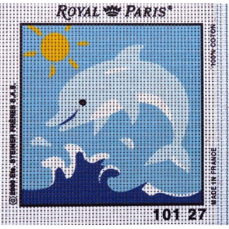 Canevas à broder ENFANT 15 x 15 cm marque ROYAL PARIS thème DAUPHIN  fabrication française