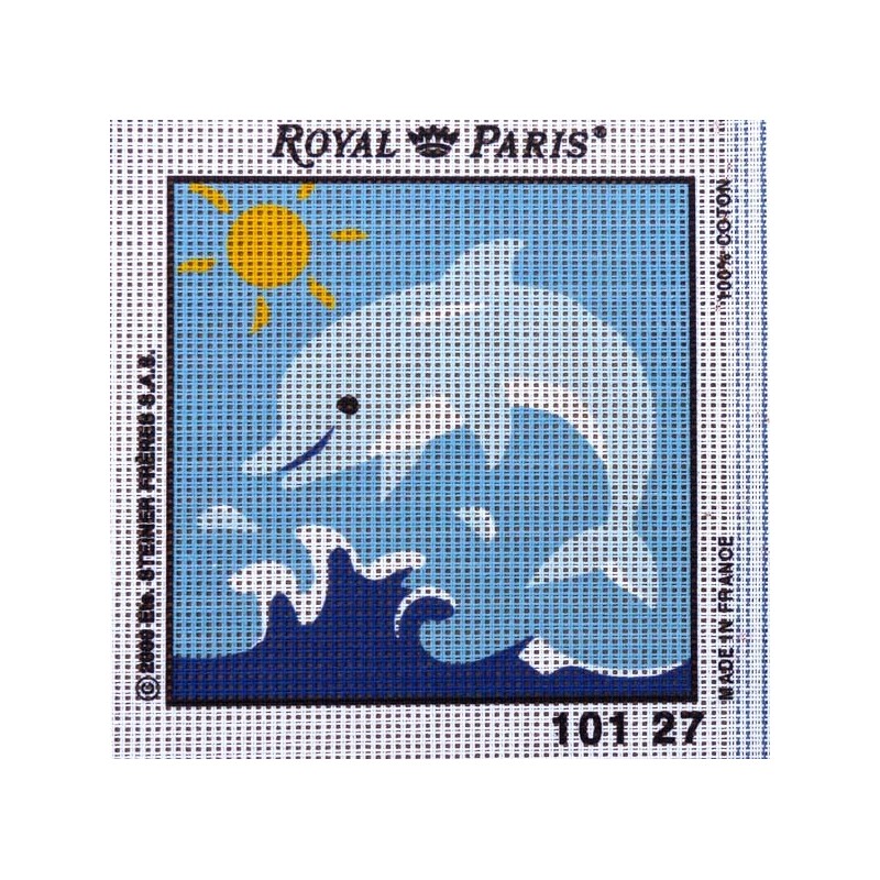 Canevas à broder ENFANT 15 x 15 cm marque ROYAL PARIS thème DAUPHIN  fabrication française