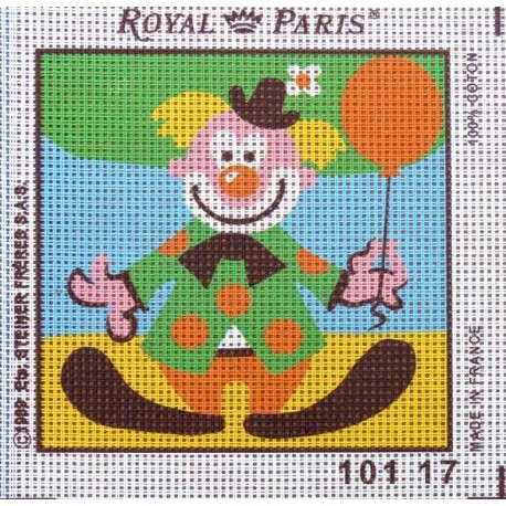 Canevas à broder ENFANT 15 x 15 cm marque ROYAL PARIS thème CLOWN fabrication française