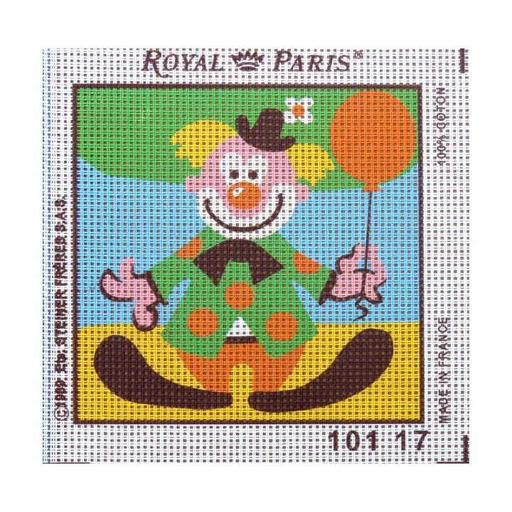 Canevas à broder ENFANT 15 x 15 cm marque ROYAL PARIS thème CLOWN fabrication française
