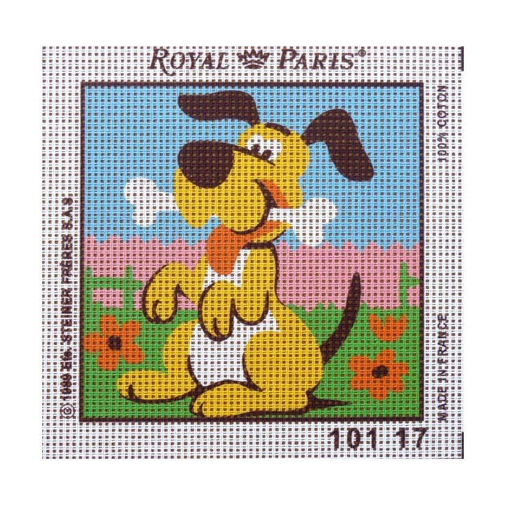 Canevas à broder ENFANT 15 x 15 cm marque ROYAL PARIS thème CHIEN fabrication française