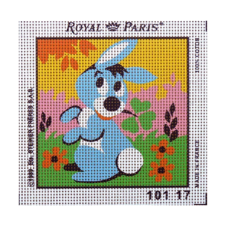 Canevas à broder ENFANT 15 x 15 cm marque ROYAL PARIS thème LAPIN fabrication française