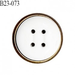 Bouton 23 mm en pvc couleur blanc sur socle couleur laiton bouton composé de deux éléments prix à l'unité