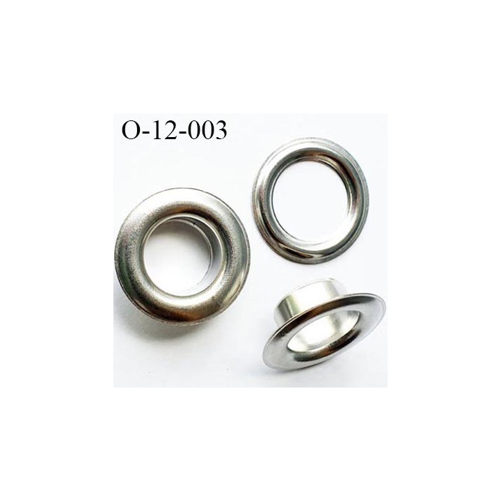 Oeillet en métal couleur chromé diamètre extérieur 11.5 mm diamètre intérieur 6.5 mm hauteur 5.5 mm