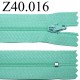fermeture éclair verte longueur 40 cm couleur vert non séparable zip nylon largeur 2.5 cm 