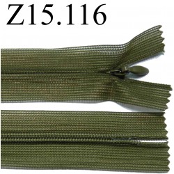 fermeture zip à glissière invisible verte longueur 15 cm couleur vert kaki non séparable zip nylon largeur 2.5 cm