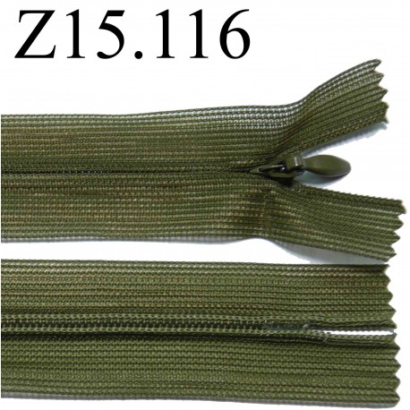 fermeture éclair invisible verte longueur 15 cm couleur vert kaki non séparable zip nylon largeur 2.5 cm