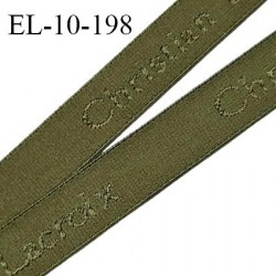 Elastique lingerie 10 mm très haut de gamme élastique souple couleur kaki militaire inscription Christian Lacroix prix au mètre