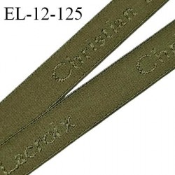 Elastique lingerie 12 mm très haut de gamme élastique souple couleur kaki militaire inscription Christian Lacroix prix au mètre
