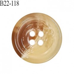Bouton 22 mm en pvc couleur beige et marron en transparence 4 trous diamètre 22 mm épaisseur 4 mm prix à la pièce