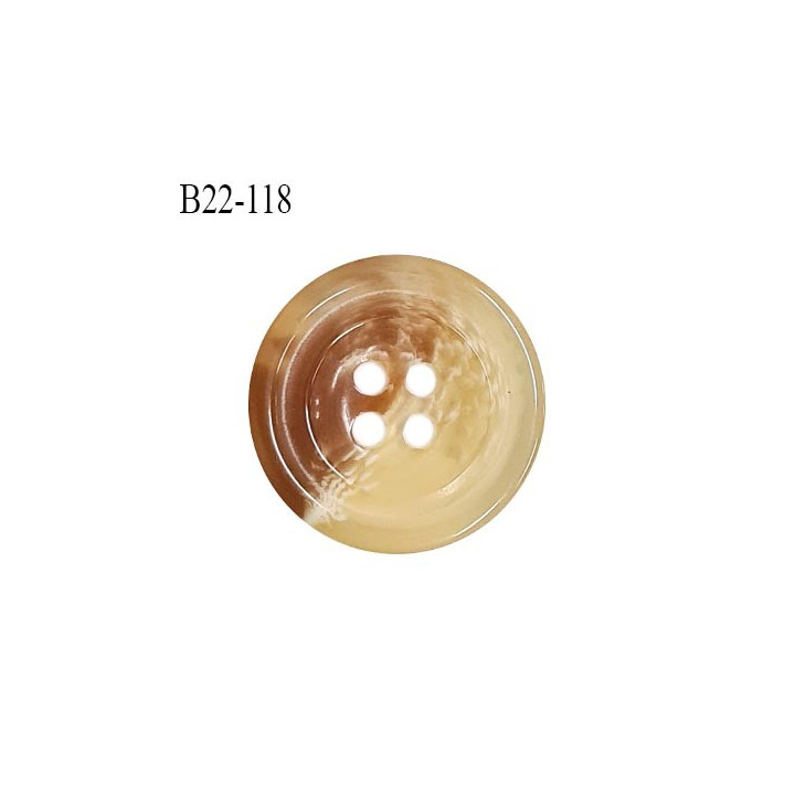 Bouton 22 mm en pvc couleur beige et marron en transparence 4 trous diamètre 22 mm épaisseur 4 mm prix à la pièce